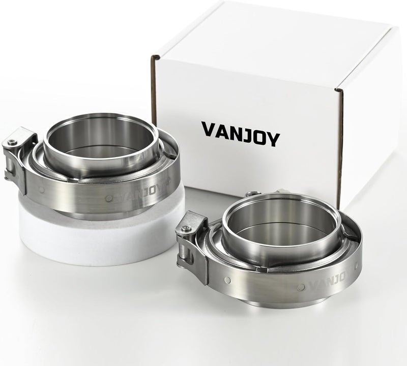 vanjoy Quick Release Stainless Steel 2.5 V Band Clamp with Male Female V Band Flange for Exhaust, Turbocharger, Turbo or Downpipe, Sold In Pair (2.5''), Silver - Image 1